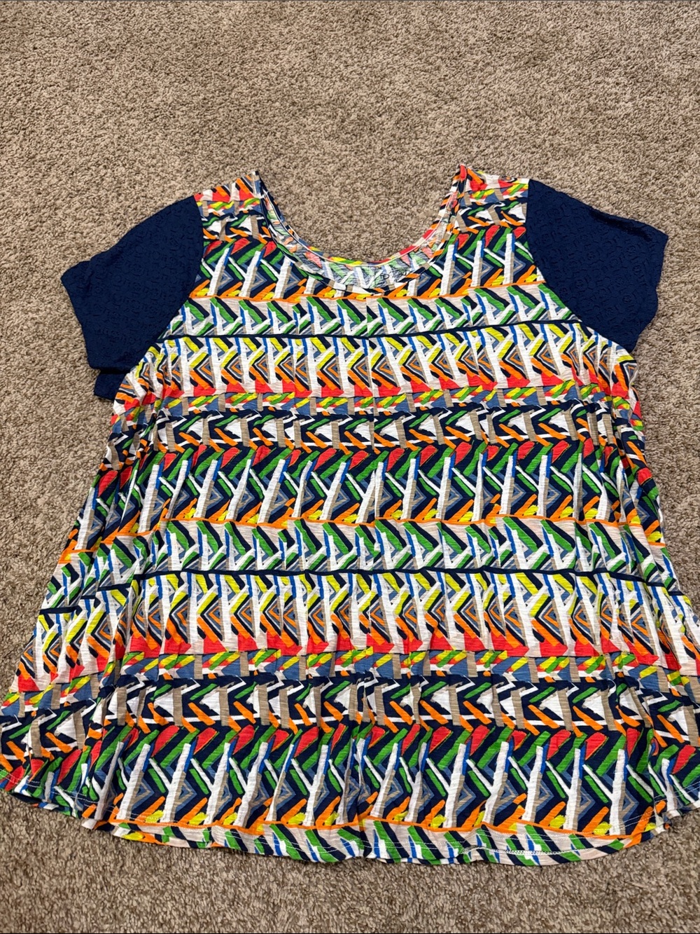 new directions Navy Multi Geometric Short Sleeve Blouse